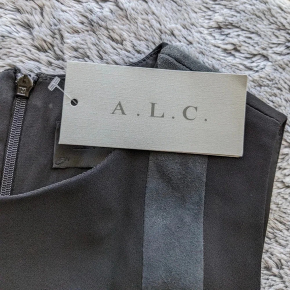 NEW A.L.C. Leather Suede Patchwork Black Dress Midi Sheath Dress Size 4 - Picture 3 of 9